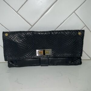Sabina Black Snakeskin Clutch with Silver/gold Details